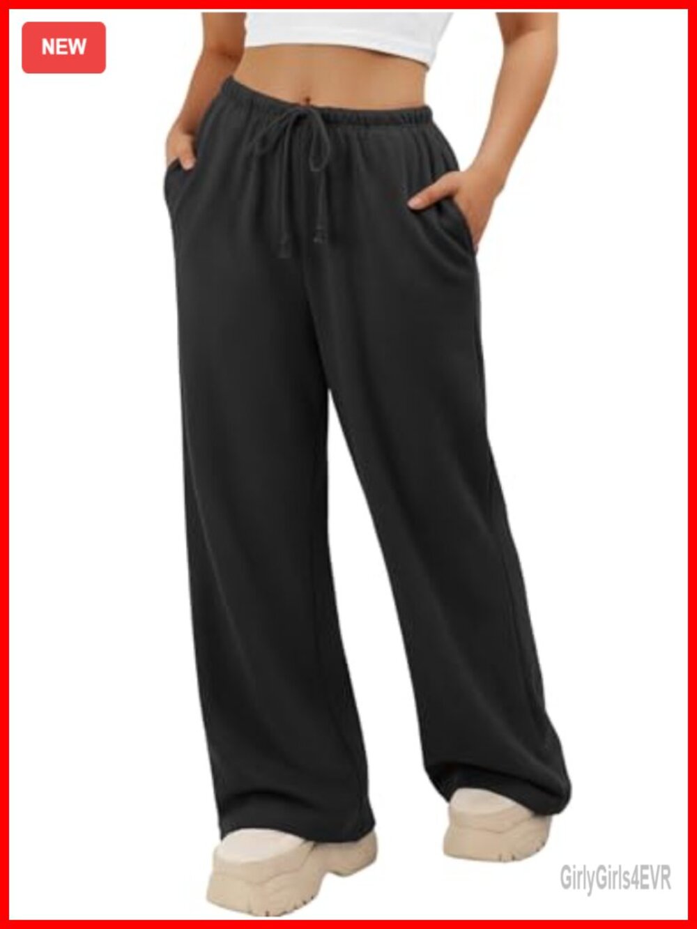 Womens Wide Leg Sweatpants Polyester Cotton Drawstring Pockets